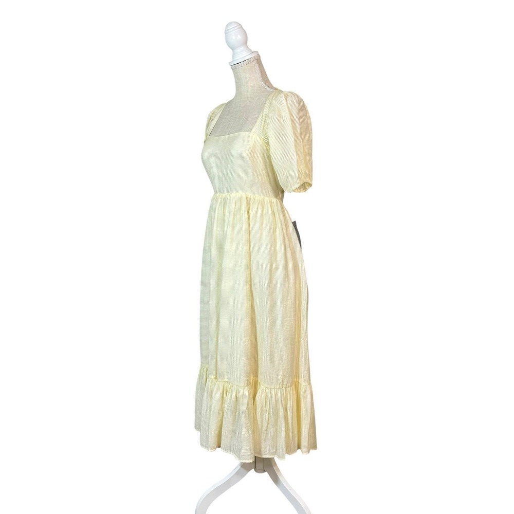 NWT Wayf Lucca Prairie Style Midi Dress Sz M Puff Sleeve Cutout Back Yellow Boho - Picture 2 of 13